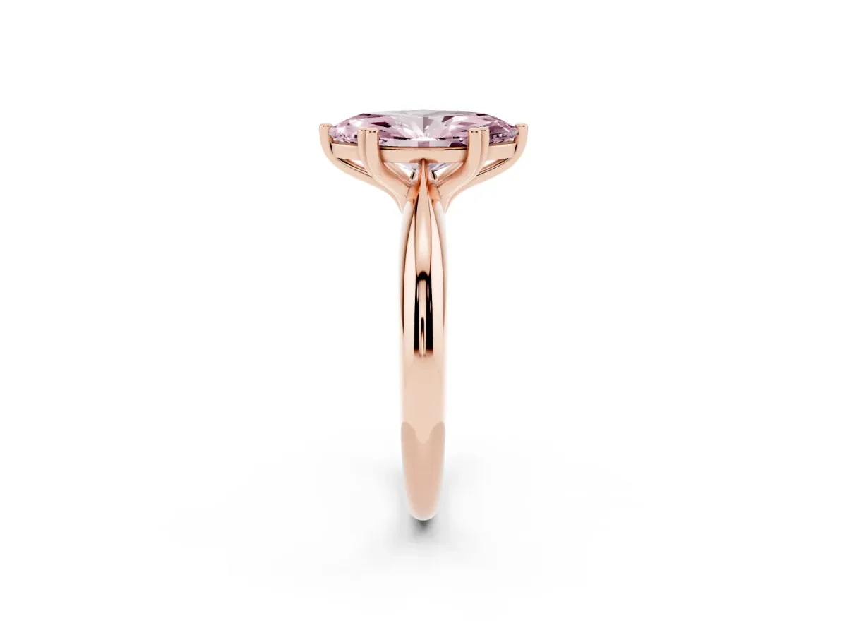 Fancy Pink Marquise Cut Cut Solitaire Engagement Ring with Tapered Band and Four-Prong Setting Rose gold