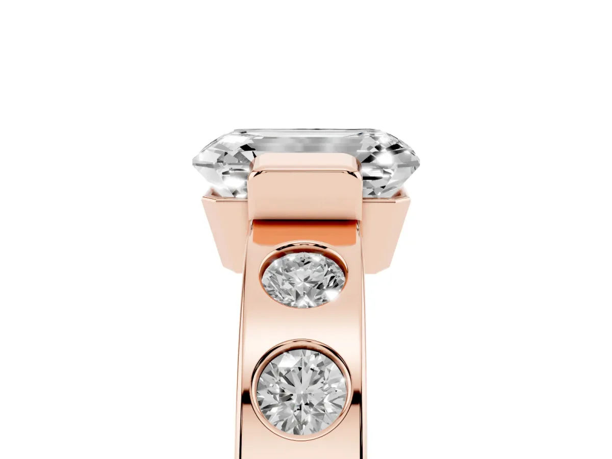Emerald Cut Brilliant Channel-Set Diamond Ring with Bezel Prong Setting Rose gold