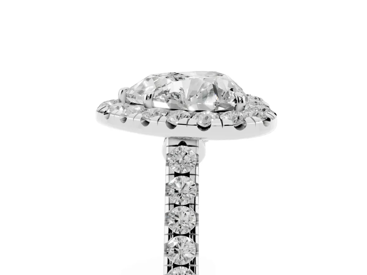Heart Cut Halo Pave Diamond Engagement Ring with Four-Prong Setting Silver