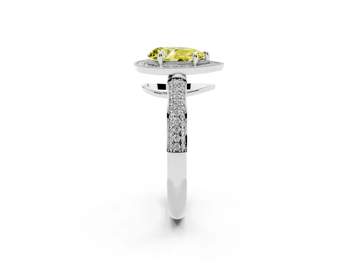 Fancy Yellow Pear Cut Cut Halo Diamond Pave Band with Four-Prong Setting Platinum