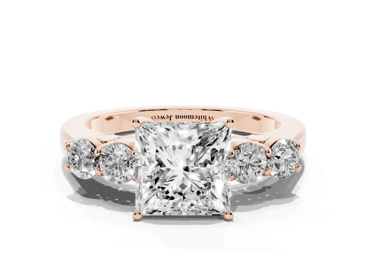 Princess Cut Cut Diamond Five-Stone Prong Set White Gold Ring Rose gold