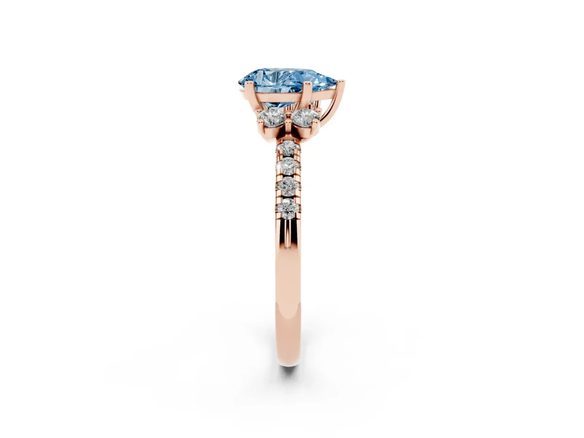 Fancy Blue Pear Cut Diamond Three-Stone Pave Band with Four-Prong Setting Rose gold