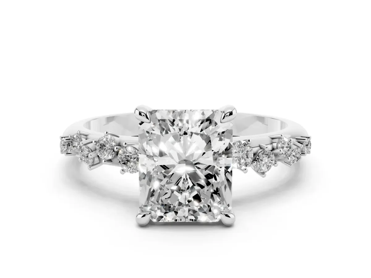 Radiant Cut Cut Diamond Vine Band with Four-Prong Setting Platinum