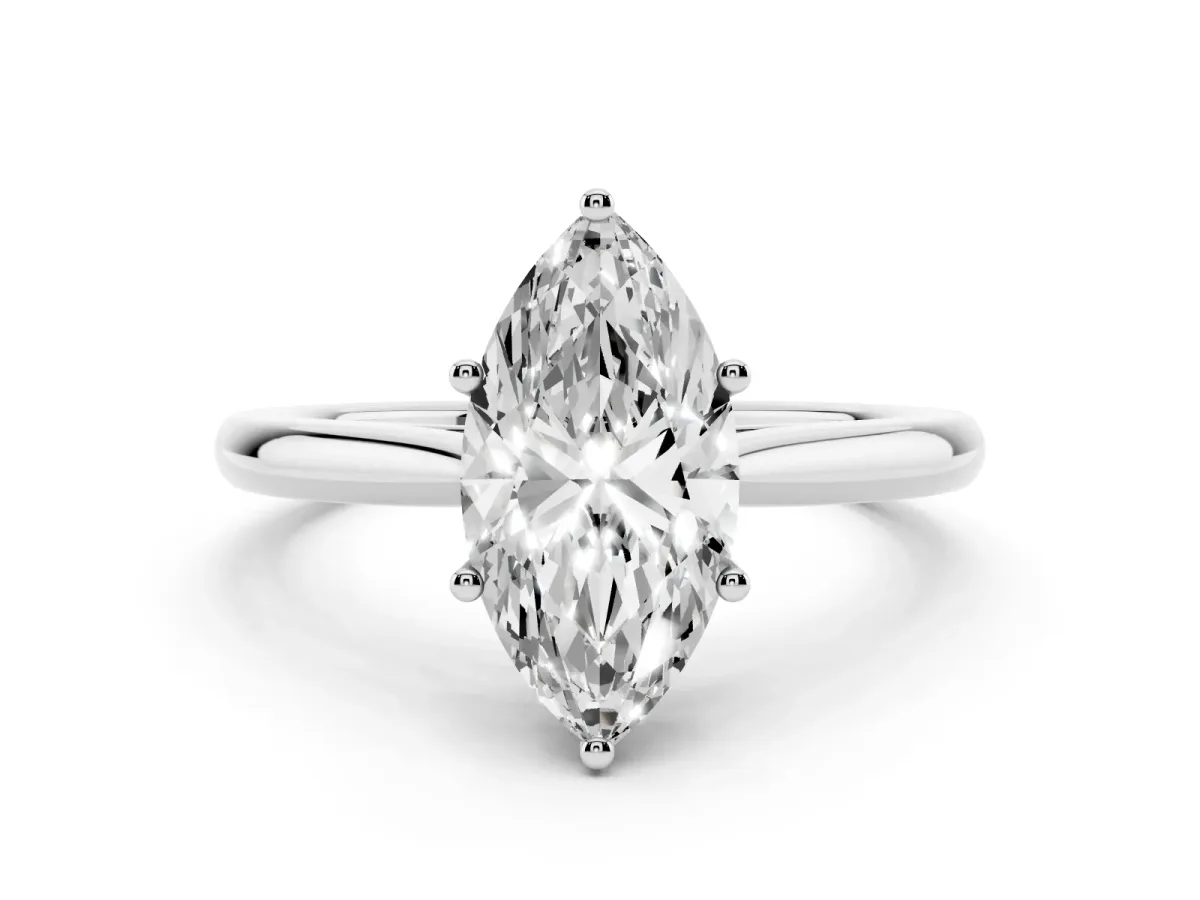 Marquise Cut Cut Solitaire Ring with Cathedral Band and Four-Prong Setting Silver