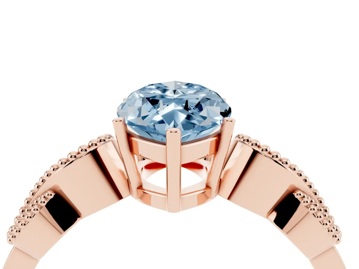 Fancy Blue Marquise Cut Solitaire Milgrain Leaf Band with Prong Setting Rose gold