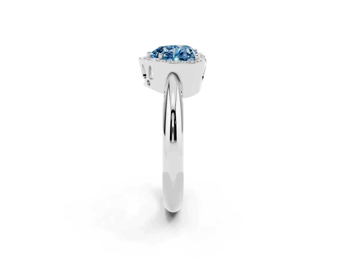 Fancy Blue Heart Cut Cut Diamond Halo Engagement Ring with Split Shank and Four-Prong Setting Silver