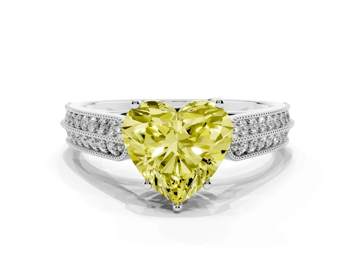 Fancy Yellow Heart Cut Cut Pave Split Shank Engagement Ring with Four-Prong Setting Platinum