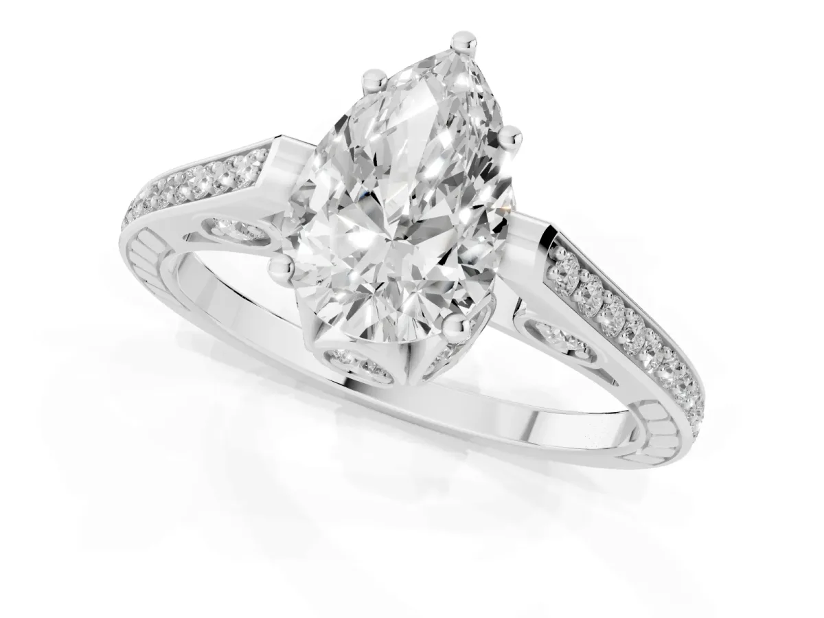 Pear Cut Cut Cathedral Pave Diamond Engagement Ring with Six-Prong Setting Silver