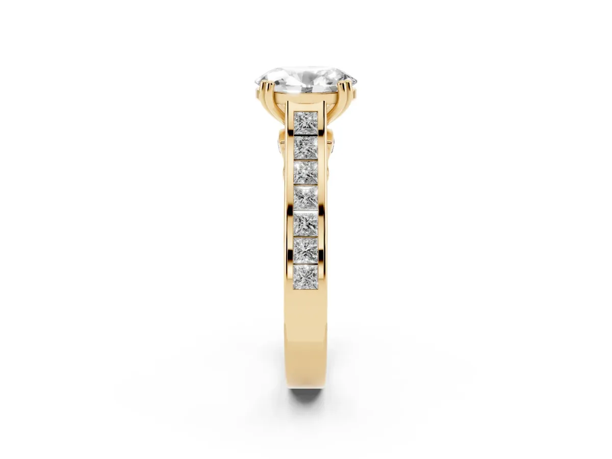Oval Cut Cut Channel Set Solitaire Engagement Ring with Prong Setting Yellow gold