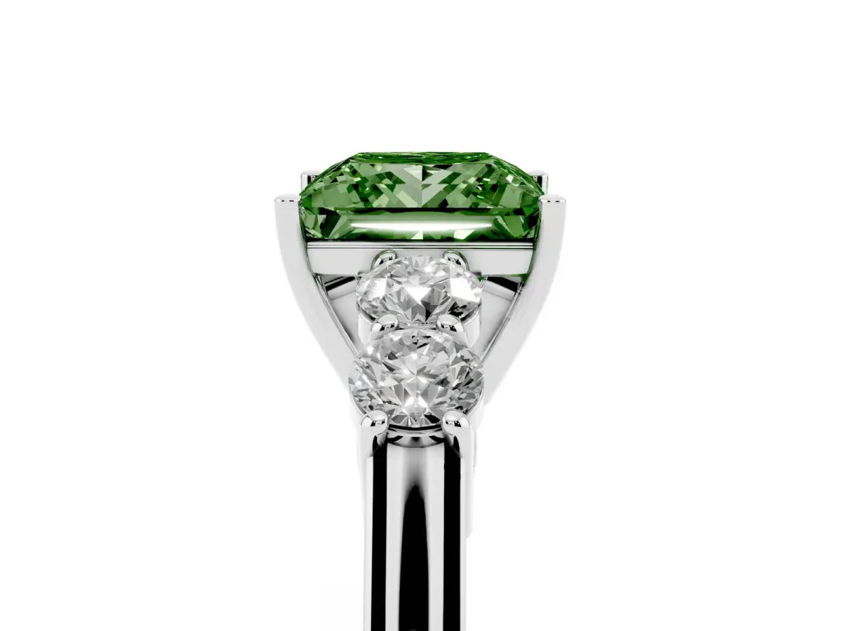 Fancy Green Princess Cut Cut Diamond Five-Stone Prong Set White Gold Ring Silver