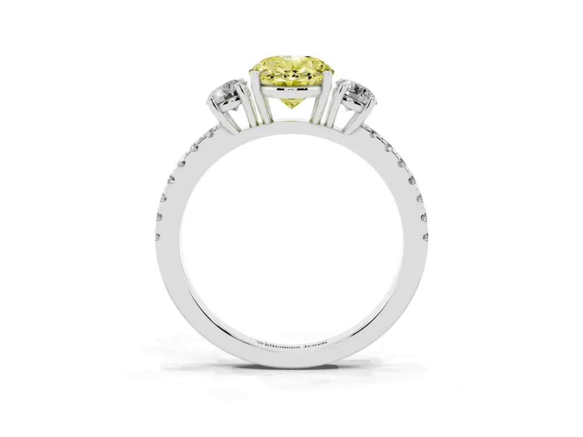 Fancy Yellow Three-Stone Oval Cut Cut Diamond Pavé Band with Prong Setting Silver