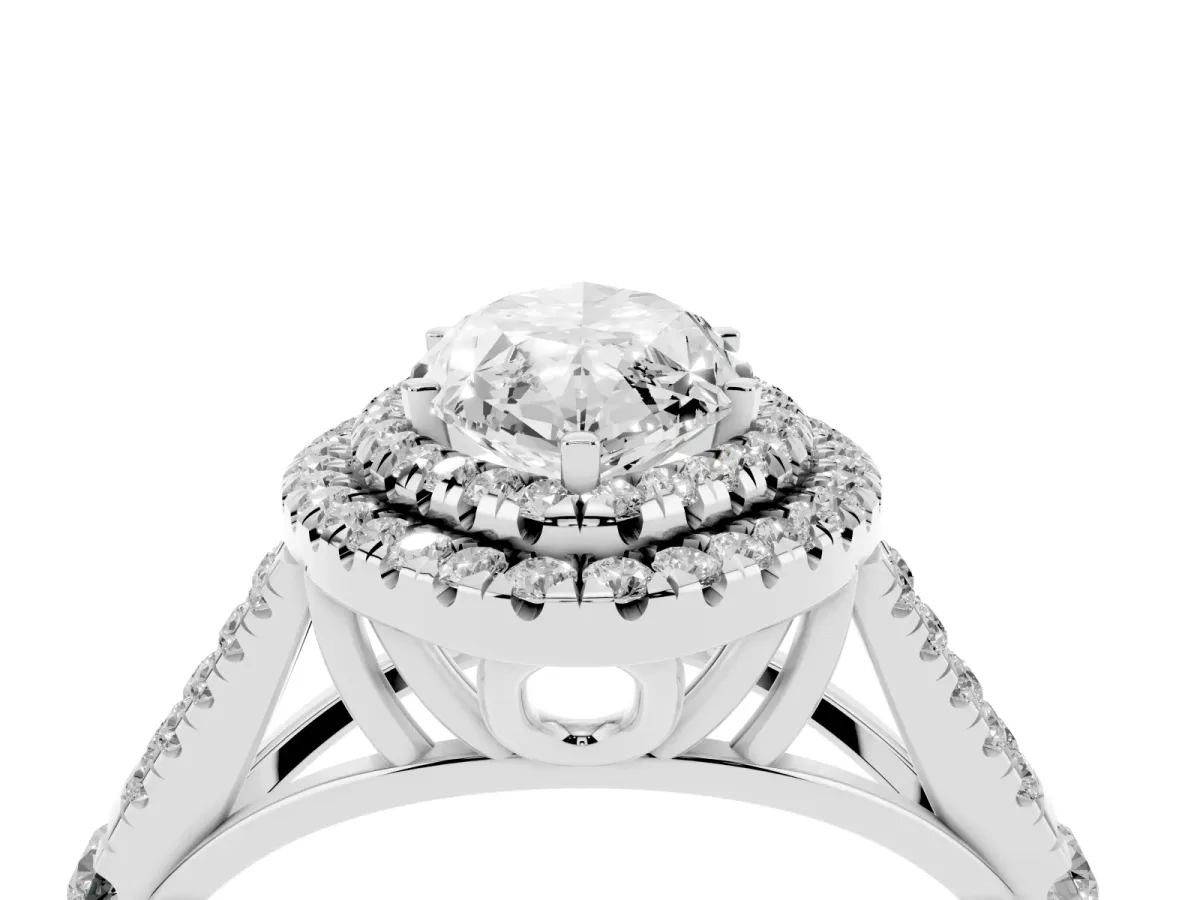 Double Halo Marquise Cut Diamond Split Shank Engagement Ring with Four-Prong Setting Silver