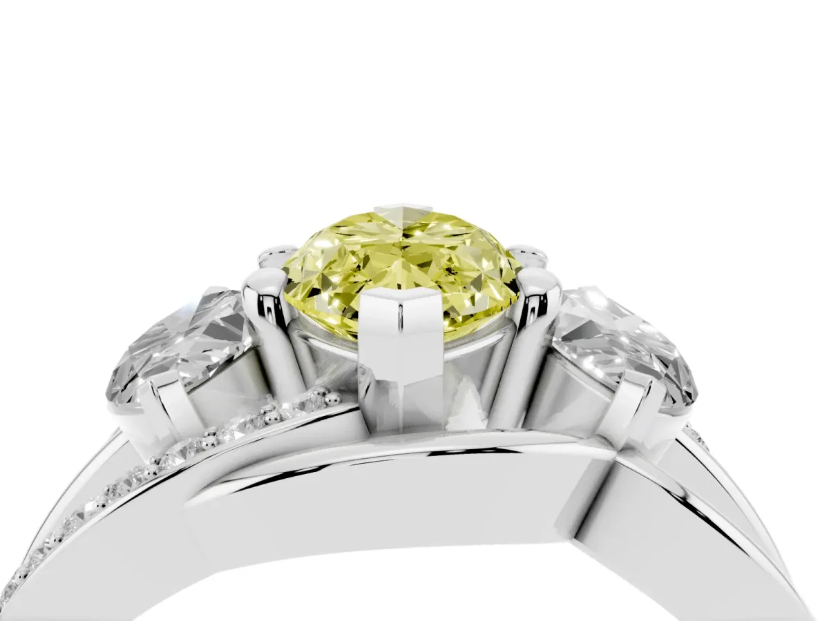 Fancy Yellow Three-Stone Marquise Cut Cut Diamond Split Shank Prong Set Ring Platinum