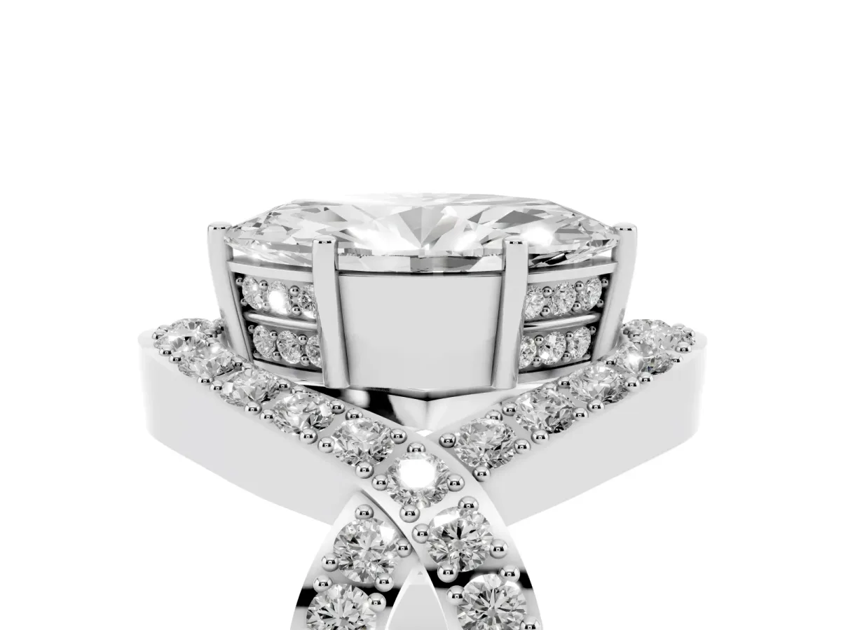 Marquise Cut Solitaire Twist Band Pavé Diamond Engagement Ring Silver