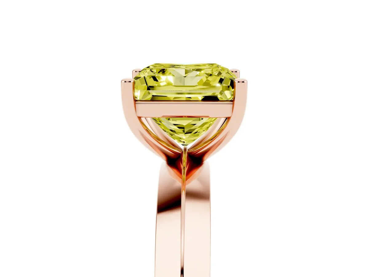 Fancy Yellow Princess Cut Cut Solitaire Engagement Ring with Flat Band and Four-Prong Setting Rose gold