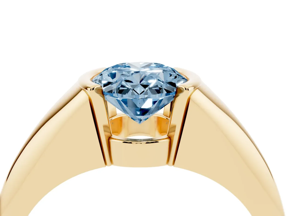 Fancy Blue Oval Cut Solitaire Tension Set Diamond Ring Yellow gold