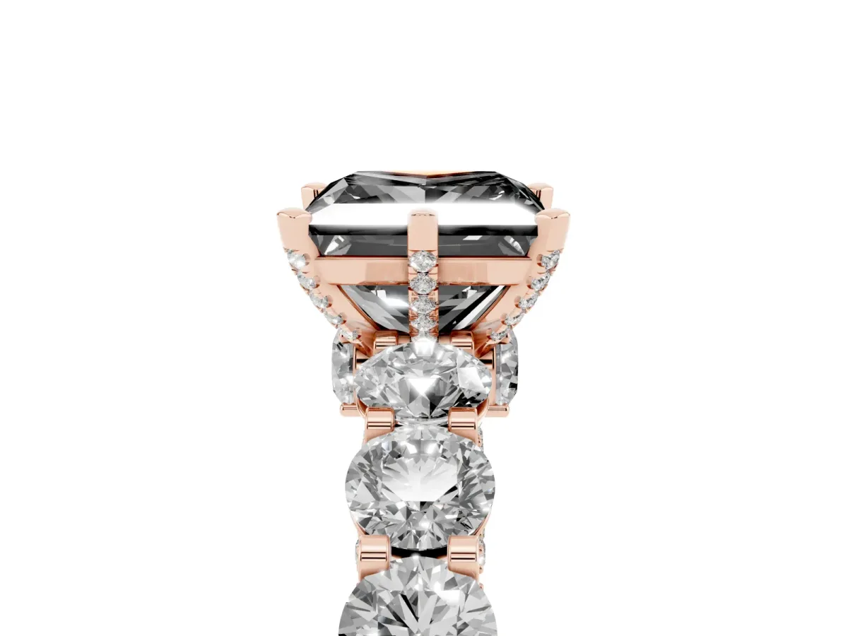 Fancy Black Princess Cut Diamond Side Stone Engagement Ring with Four-Prong Setting Rose gold