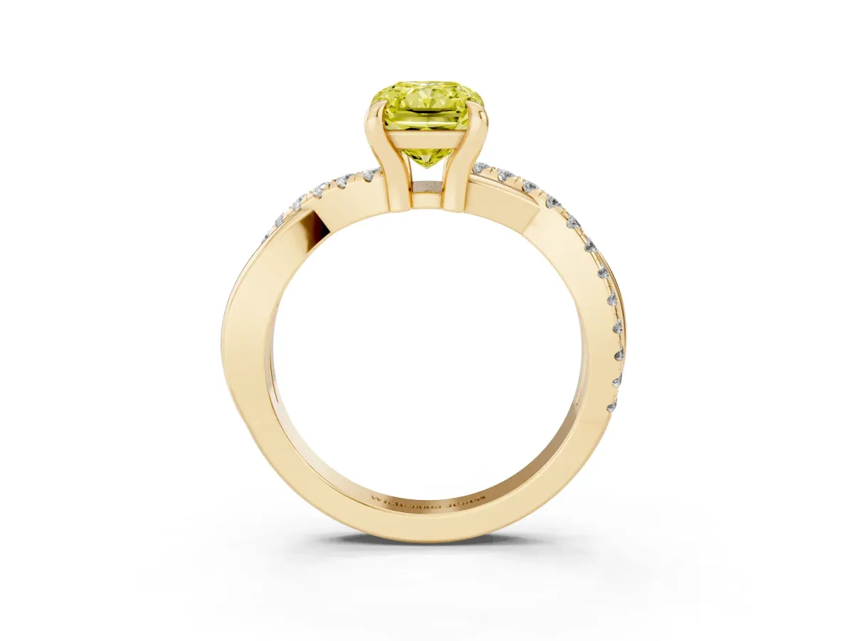 Fancy Yellow Radiant Cut Cut Diamond Twist Band Solitaire with Prong Setting Yellow gold