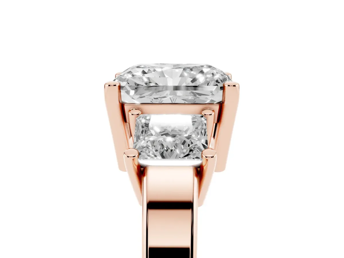 Three-Stone Radiant Cut Cut Solitaire Ring with Prong Setting Rose gold