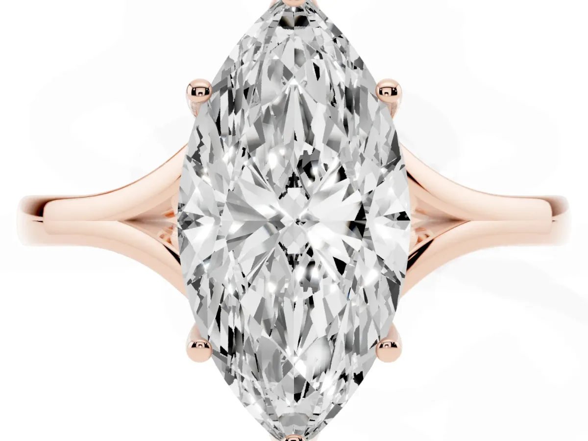 Marquise Cut Solitaire Diamond Ring with Six-Prong Setting and Tapered Band Rose gold