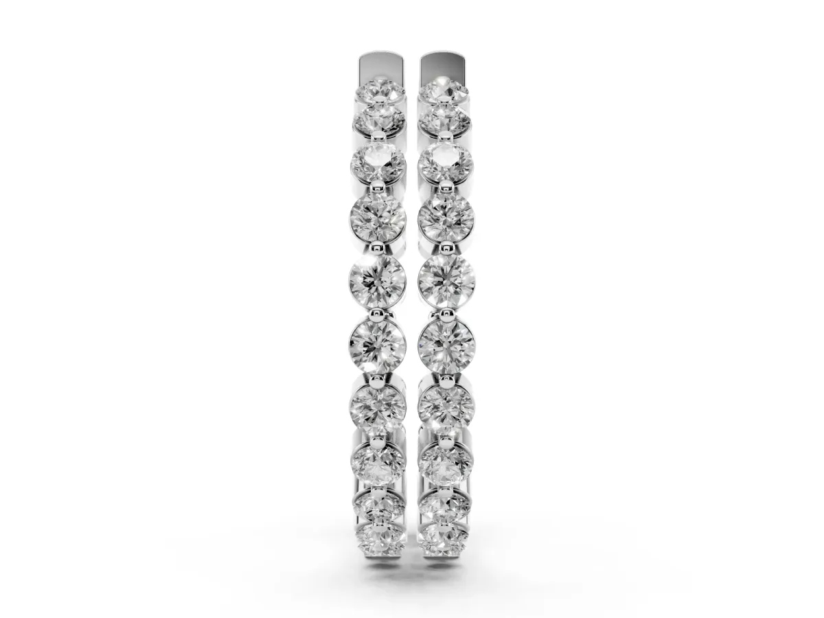 Round Cut Prong Set Diamond Hoop Earrings Silver