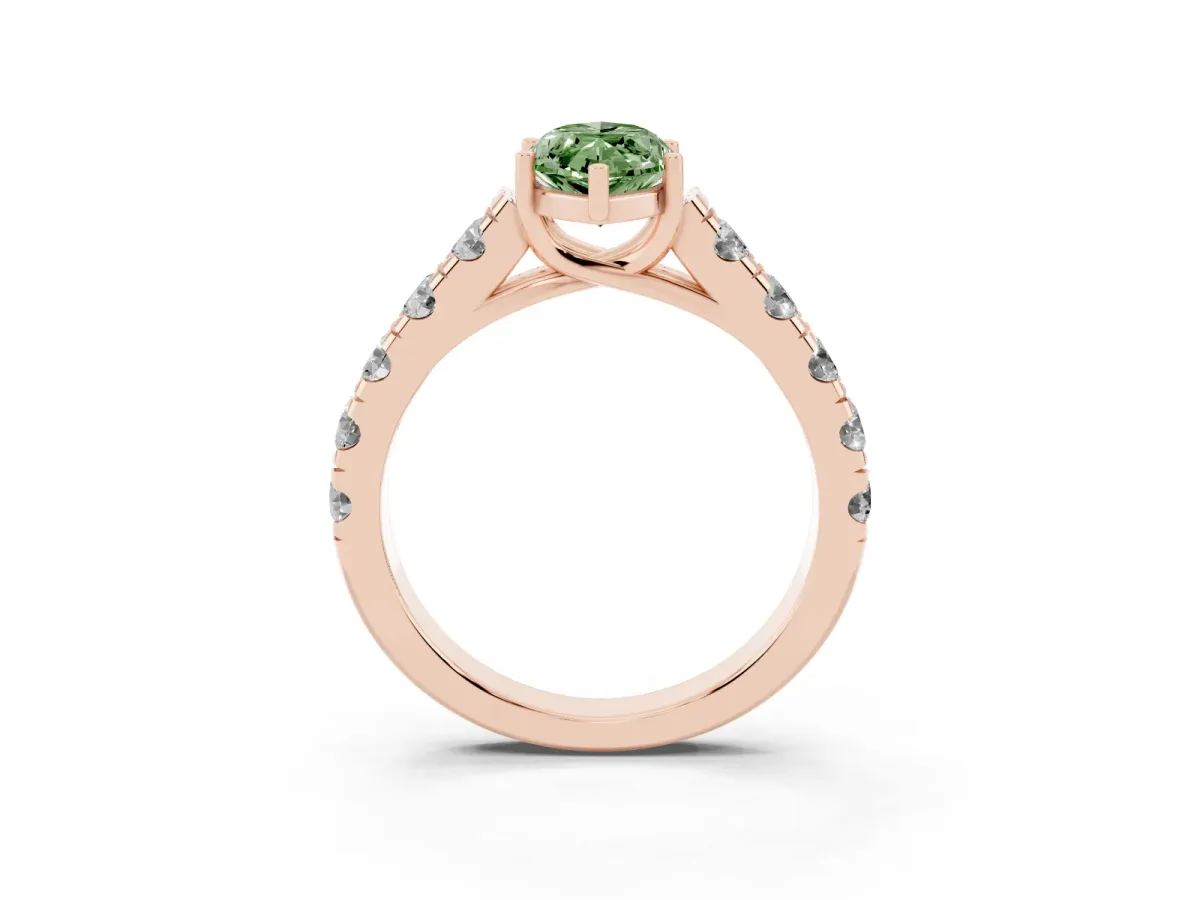 Fancy Green Marquise Cut Cut Diamond Solitaire Ring with Micro Pave Band and Prong Setting Rose gold