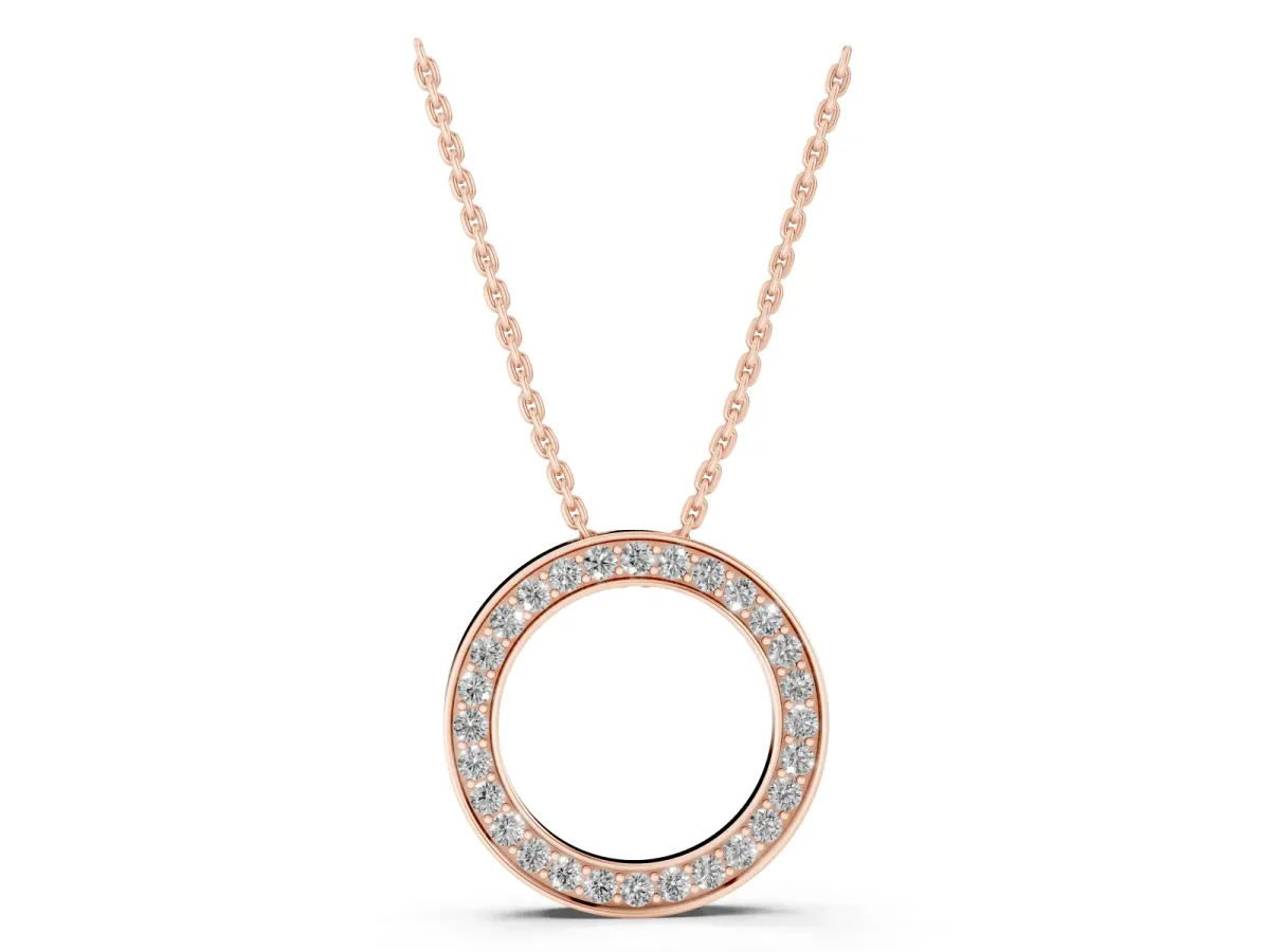 Round Diamond Pavé Circle Pendant Rose gold