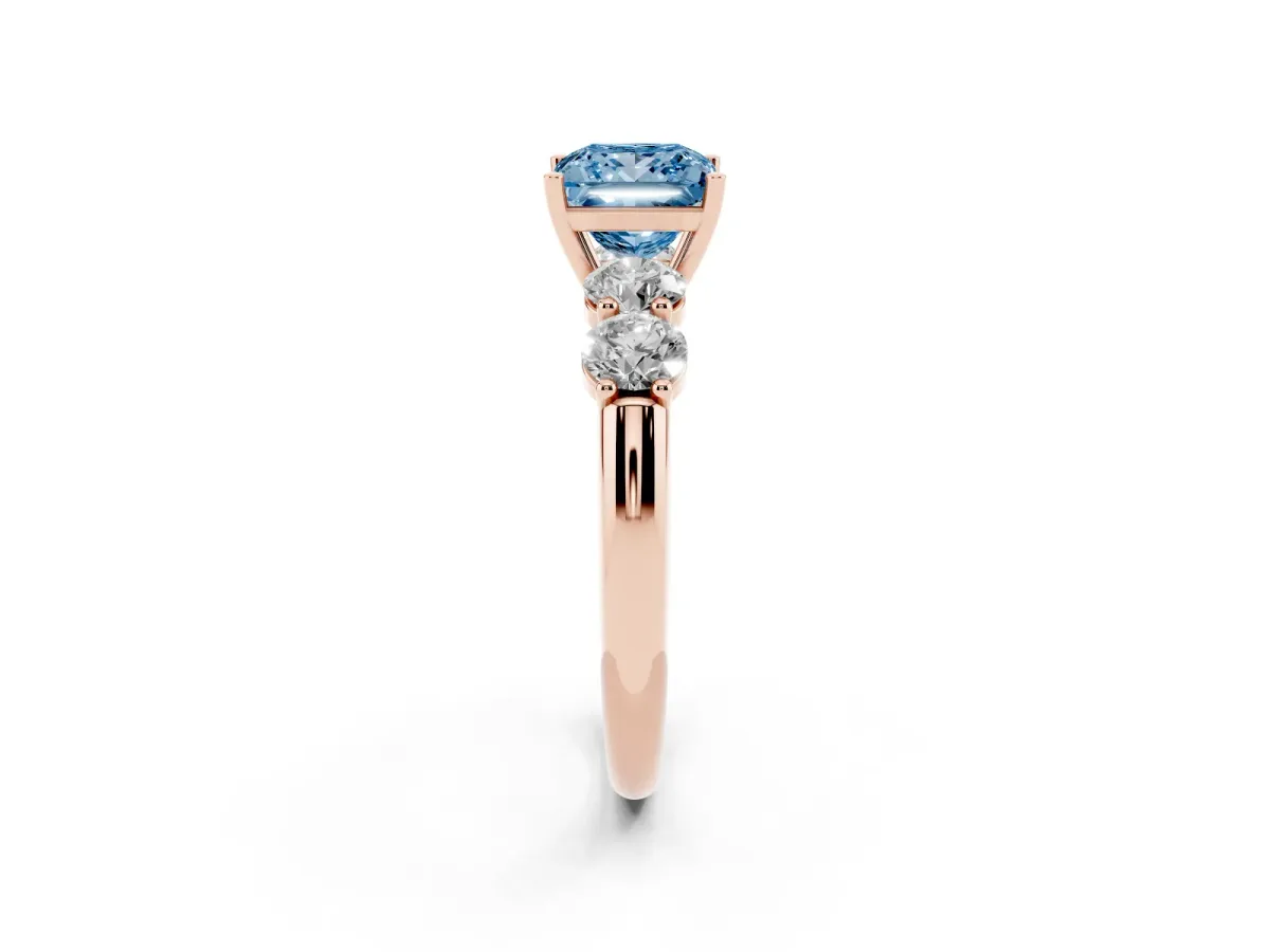 Fancy Blue Princess Cut Cut Five-Stone Prong Set Diamond Ring with Classic Band Rose gold