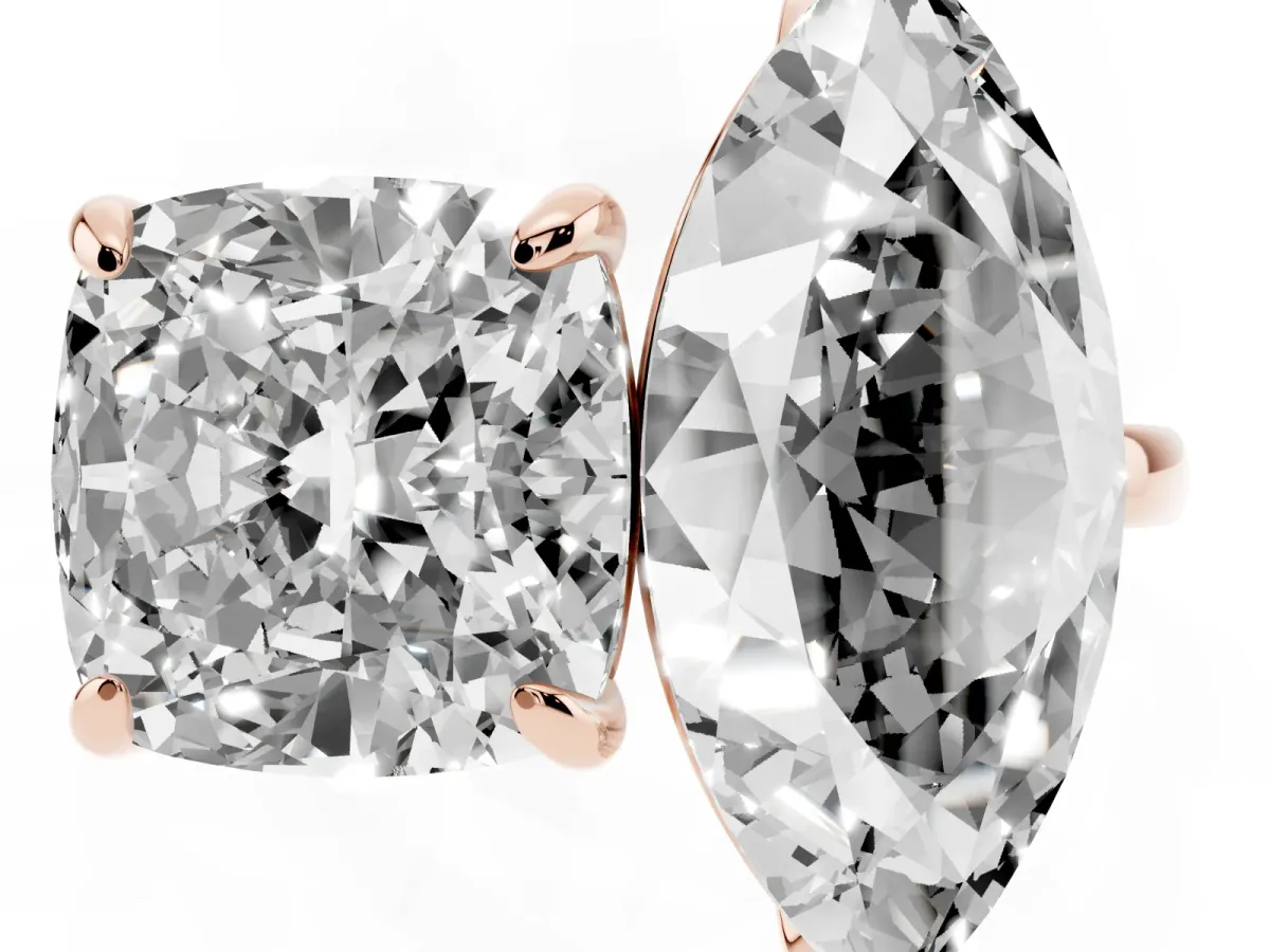 Cushion and Marquise Toi Moi Ring with Prong Setting and Plain Band Rose gold