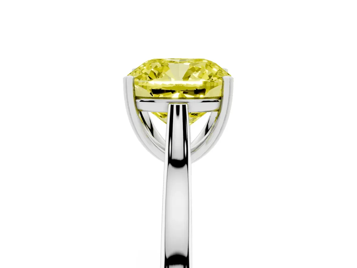 Fancy Yellow Cushion Cut Solitaire Heart Prong Engagement Ring with Tapered Band Silver
