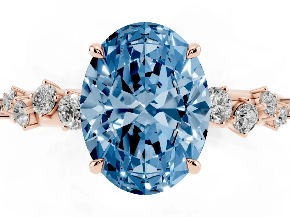 Fancy Blue Oval Cut Diamond Cluster Prong-Set Solitaire Ring Rose gold