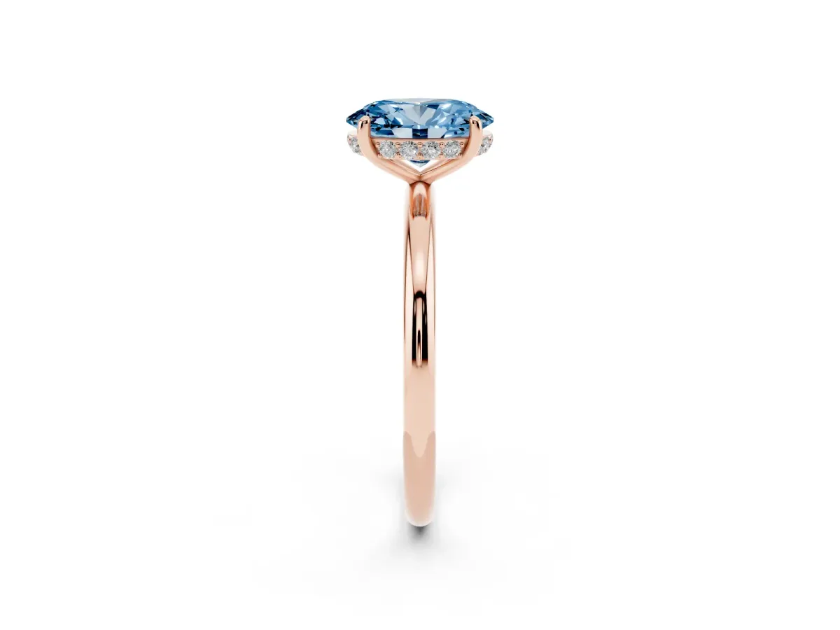 Fancy Blue Oval Cut Solitaire Diamond Ring with a Classic Band and Four-Prong Setting Rose gold
