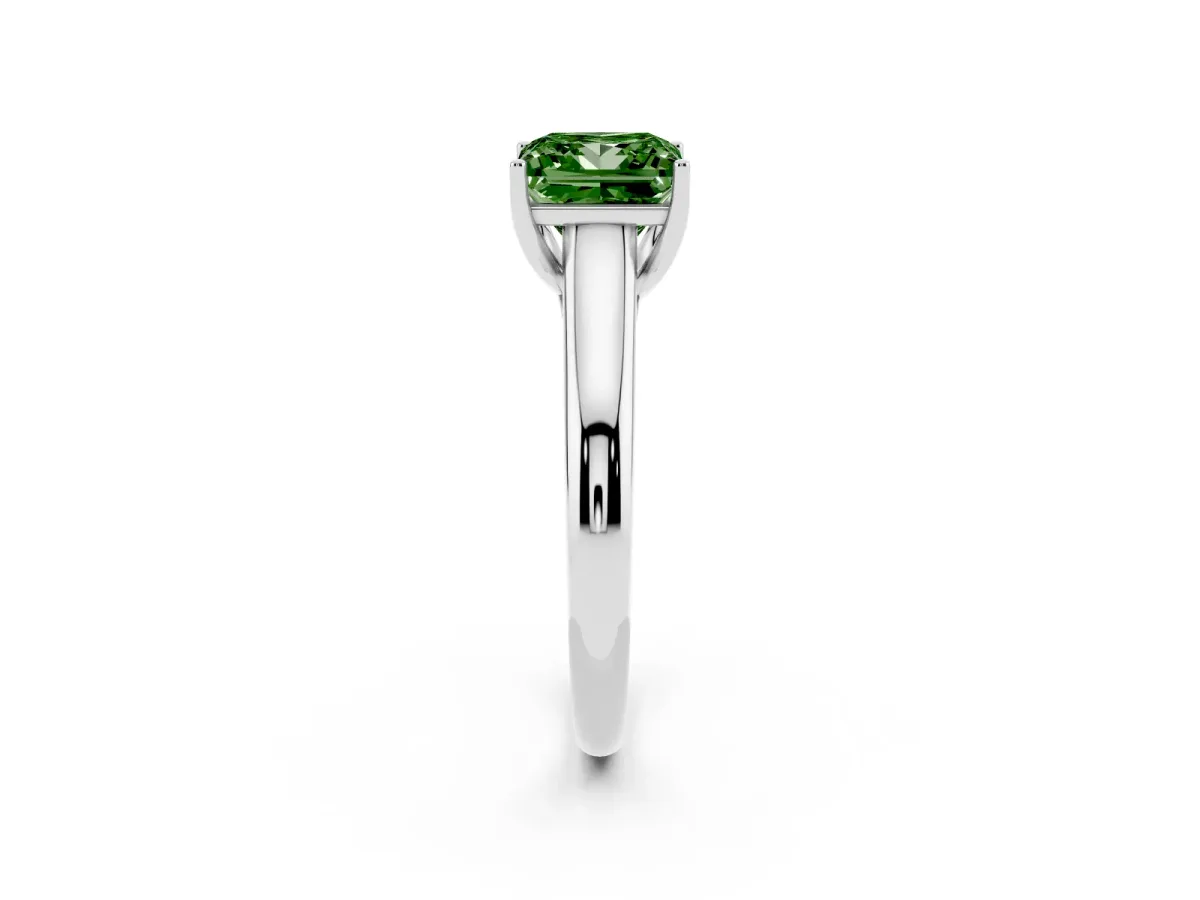 Fancy Green Princess Cut Solitaire Engagement Ring with Tapered Band and Four-Prong Setting Silver