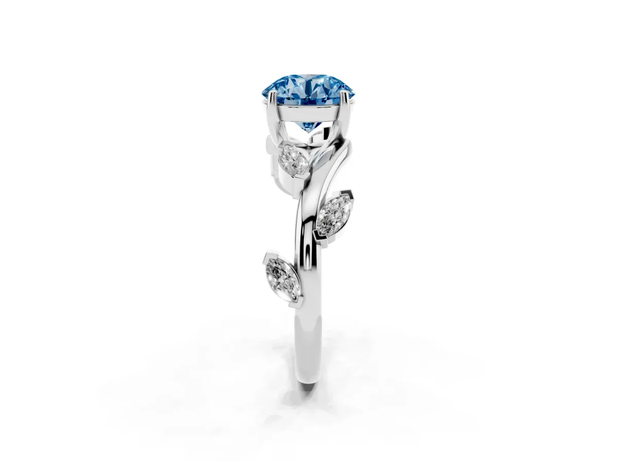 Fancy Blue Round Cut Solitaire Twisted Band Marquise Accent Prong Setting Ring White gold