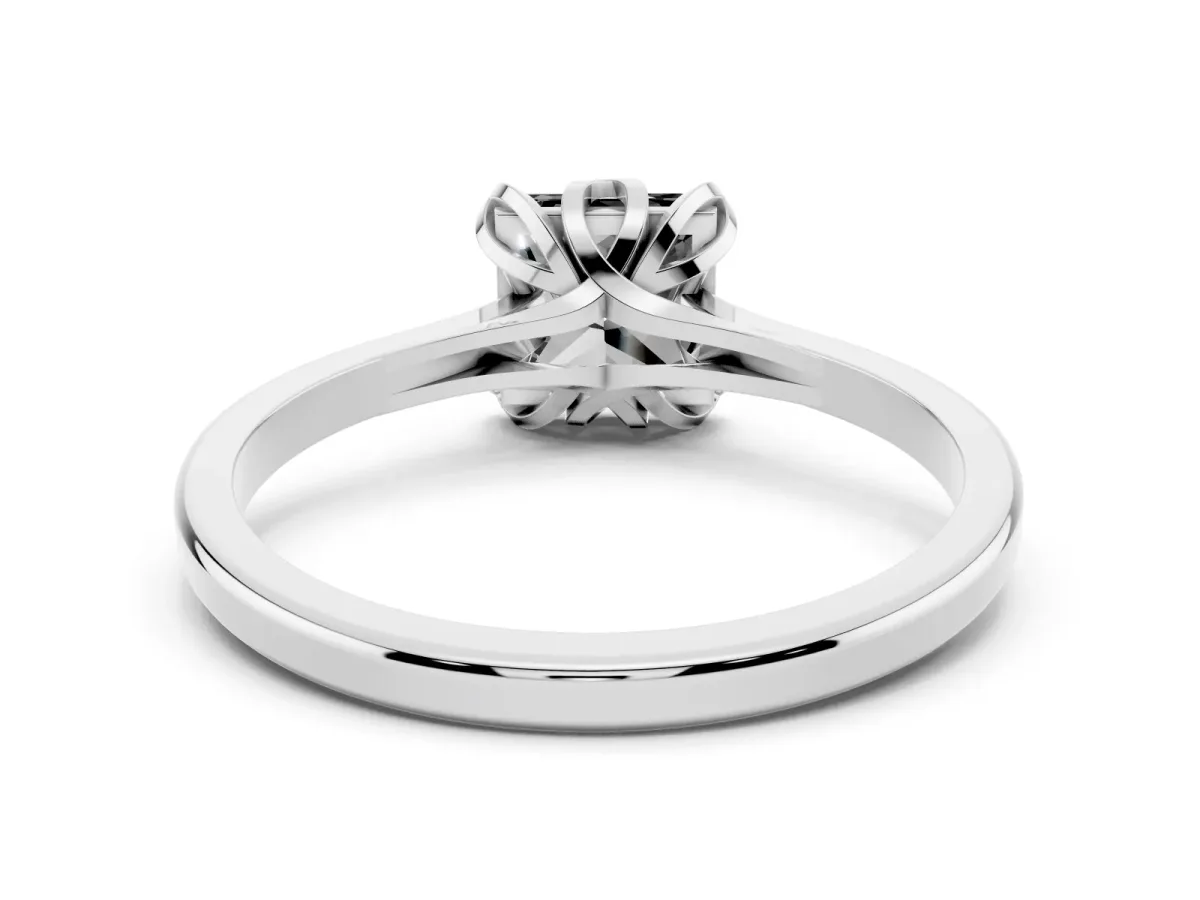 Fancy Black Princess Cut Diamond Solitaire Ring with Flower Prong Setting and Classic Band Silver
