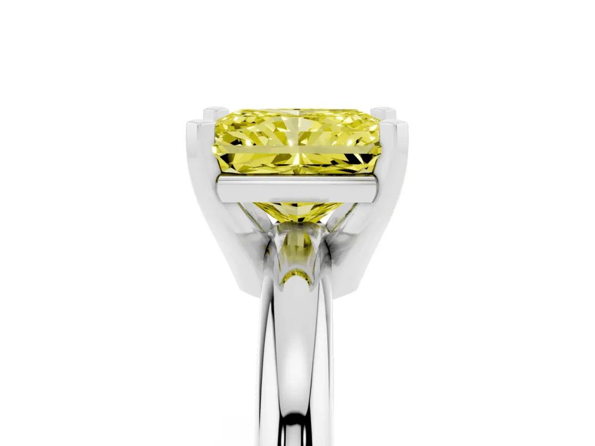 Fancy Yellow Radiant Cut Diamond Solitaire Engagement Ring with Round Band and Four-Prong Setting Platinum