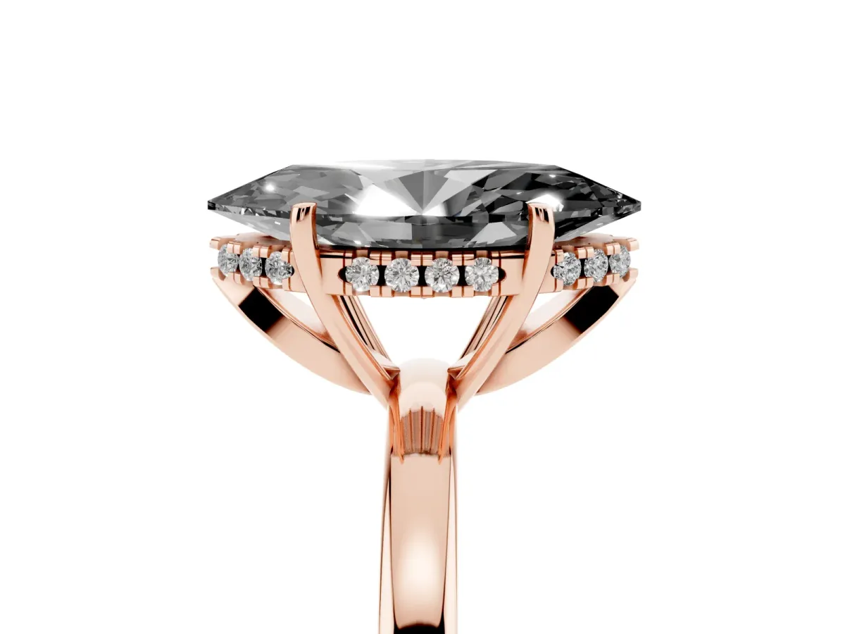 Fancy Black Marquise Cut Solitaire Diamond Ring with Prong Setting and Plain Band Rose gold