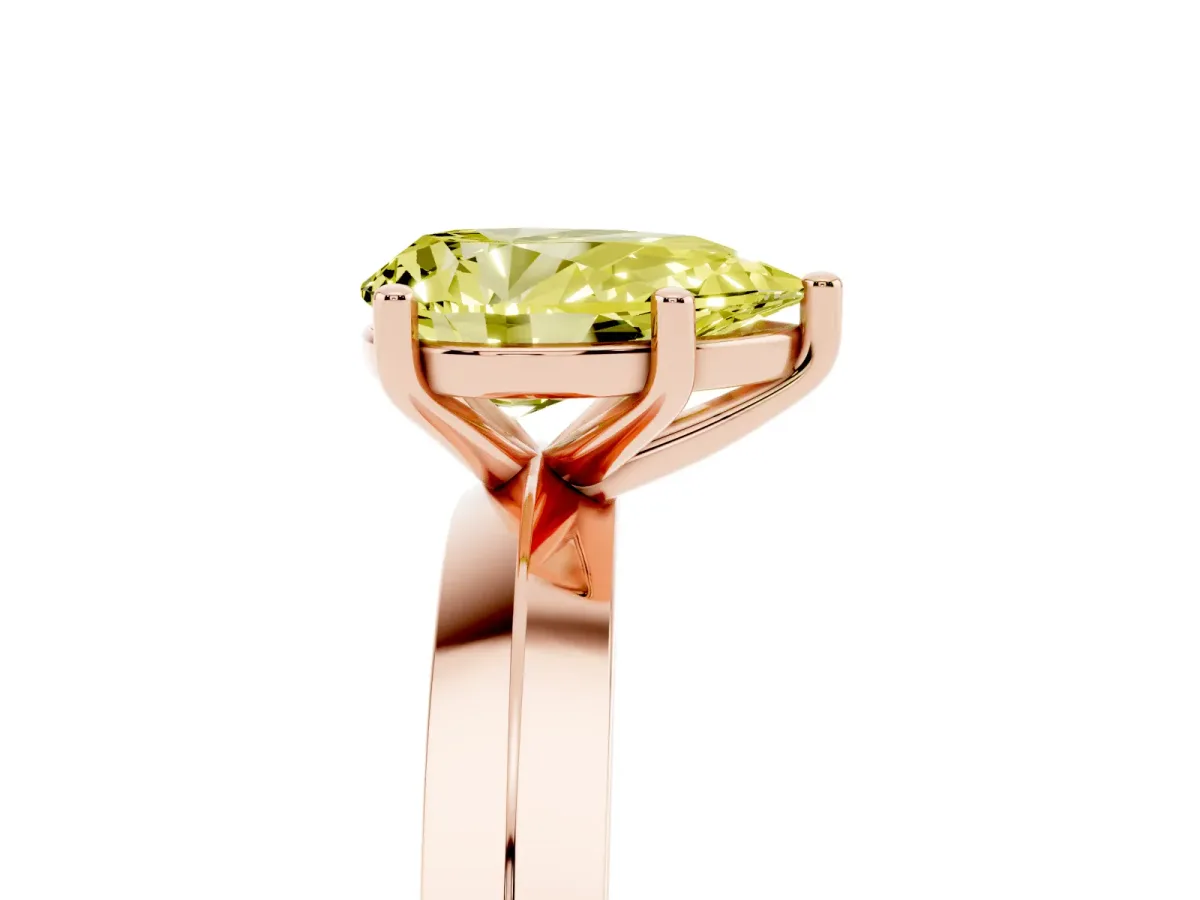 Fancy Yellow Pear Cut Cut Solitaire Engagement Ring with Flat Band and Four-Prong Setting Rose gold