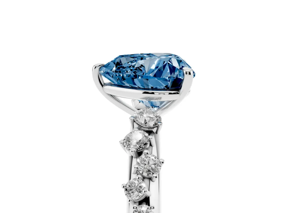 Fancy Blue Heart Cut Diamond Cluster Prong-Set Solitaire Ring Platinum