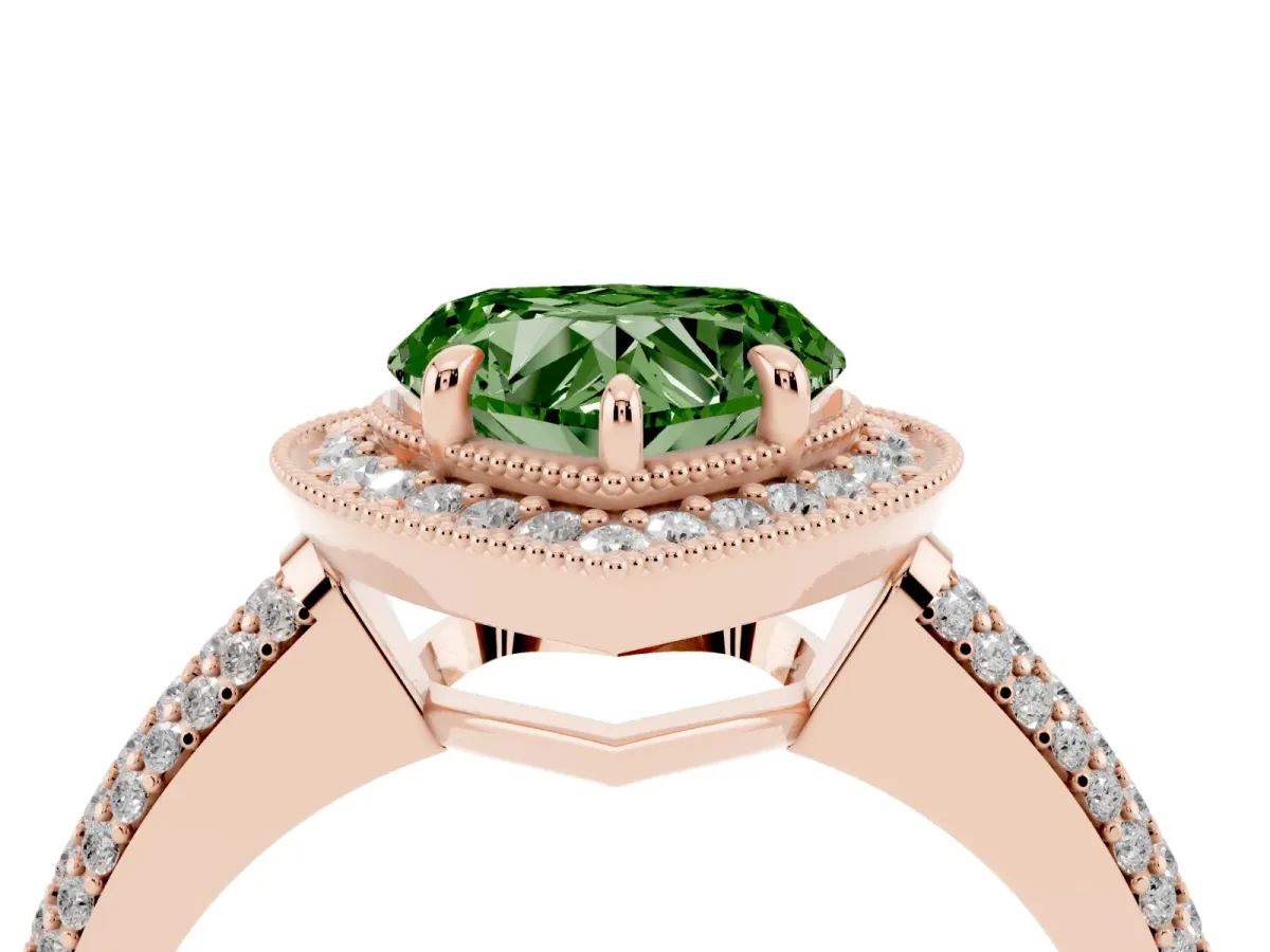 Fancy Green Heart Cut Cut Halo Diamond Pave Band with Four-Prong Setting Rose gold