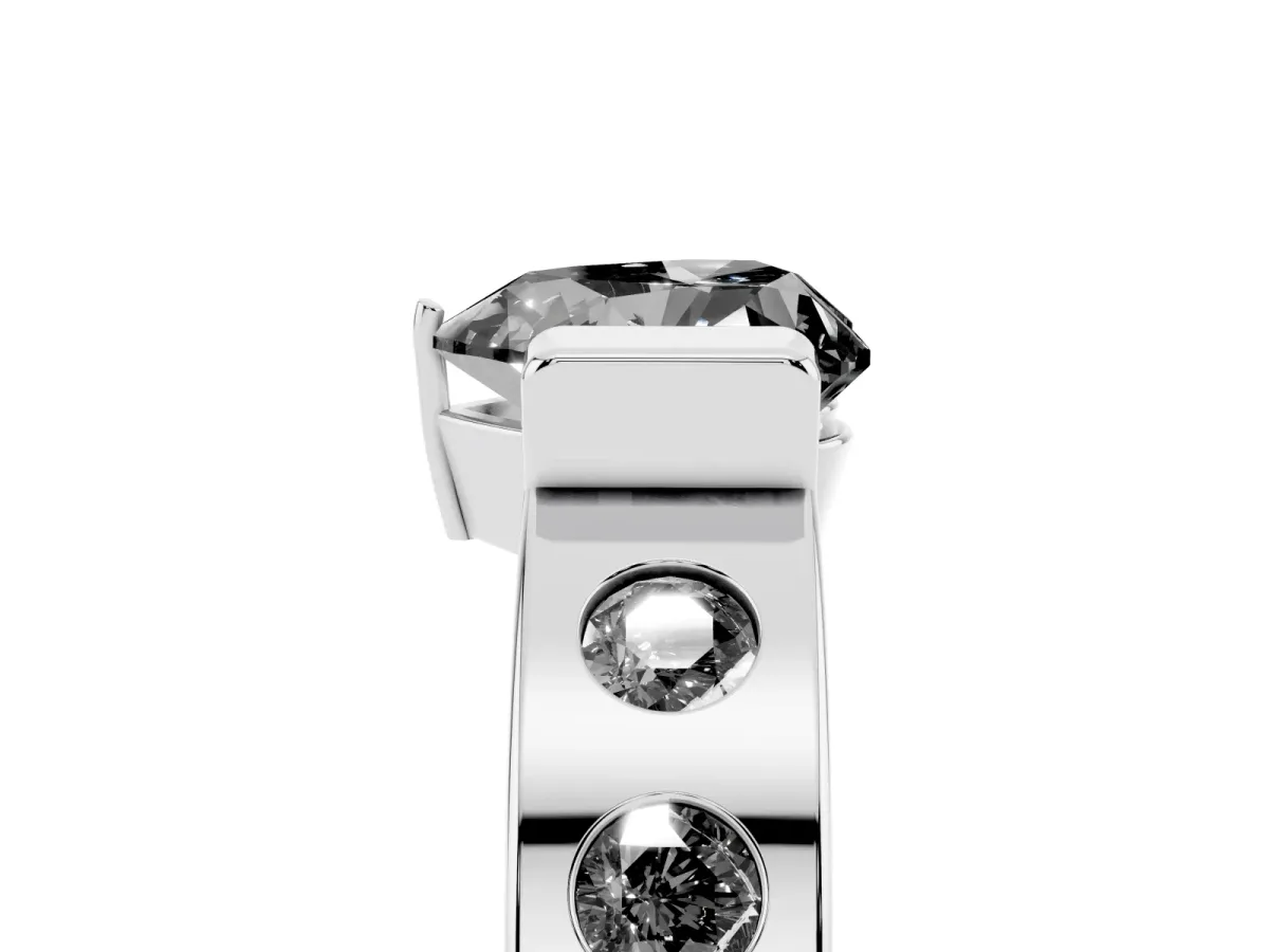 Fancy Black Heart Cut Brilliant Channel-Set Diamond Ring with Bezel Prong Setting Silver