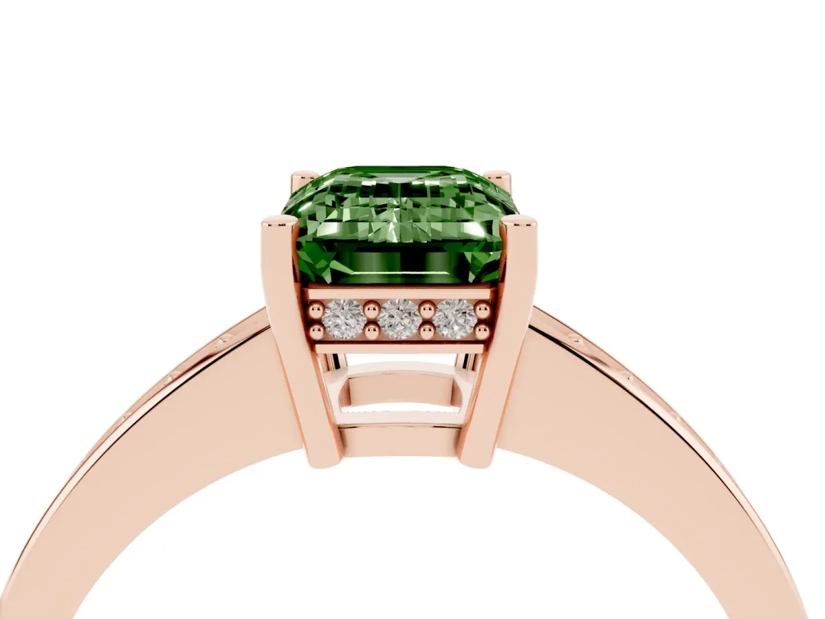 Fancy Green Emerald Cut Solitaire Pavé Band Prong Setting Ring Rose gold