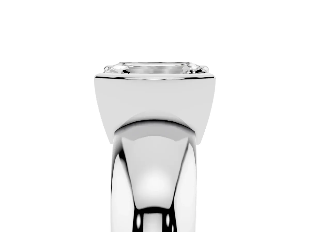 Emerald Cut Solitaire Tension Set Diamond Ring with Wide Band Silver