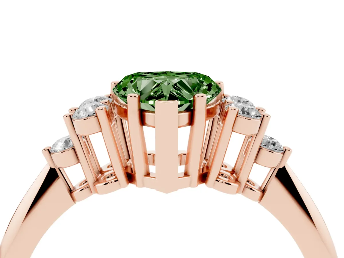 Fancy Green Heart Cut Cut Diamond Cluster Ring with Solitaire Band and Four-Prong Setting Rose gold