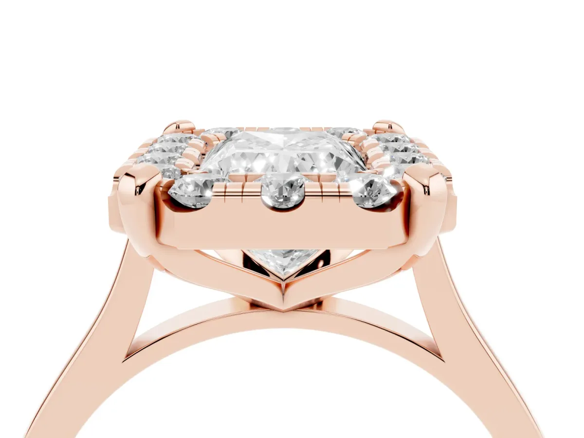 Radiant Cut Diamond Cluster Halo Solitaire with Four-Prong Setting Rose gold