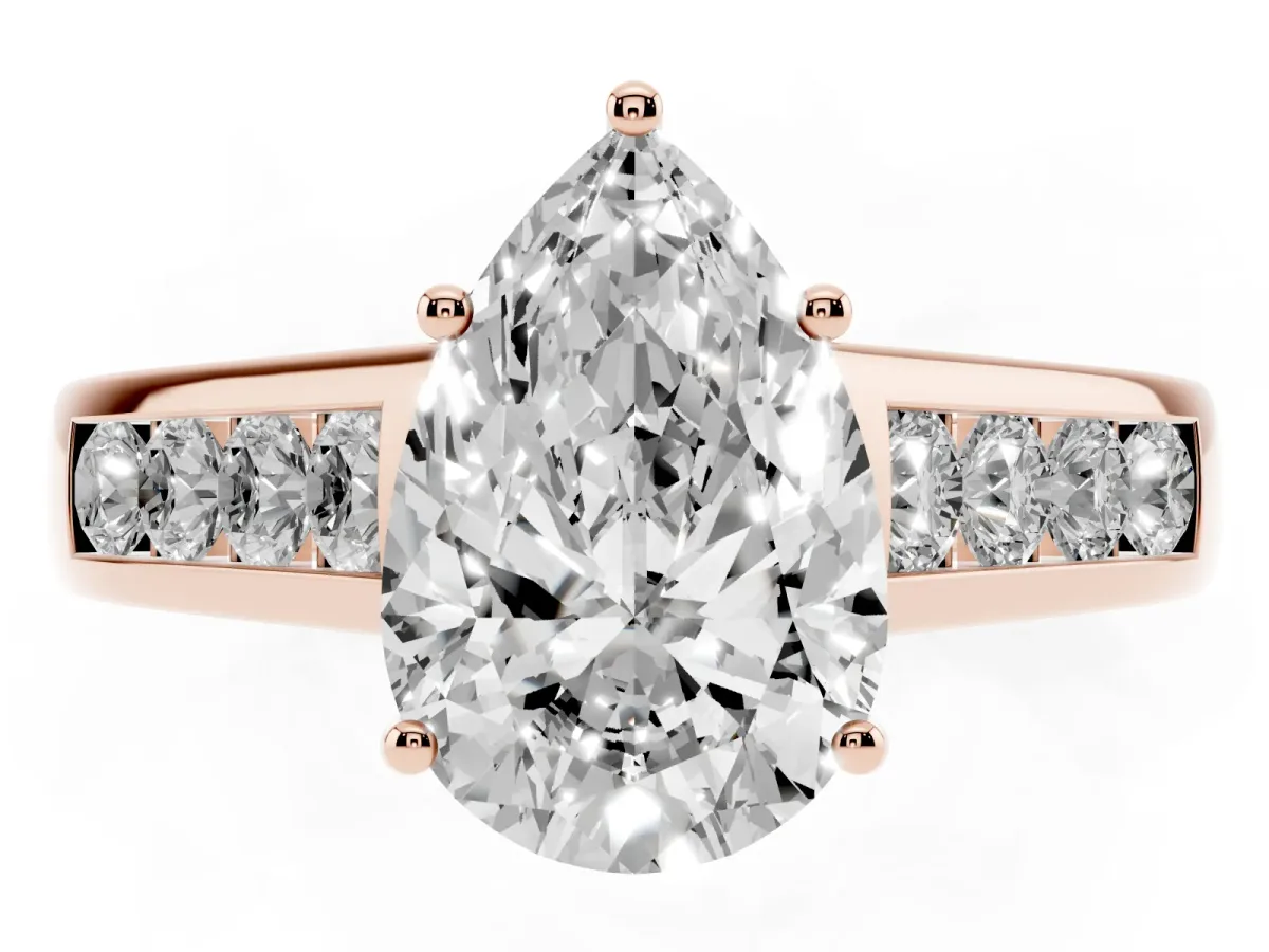 Pear Cut Brilliant Channel-Set Solitaire Ring with Four-Prong Setting Rose gold