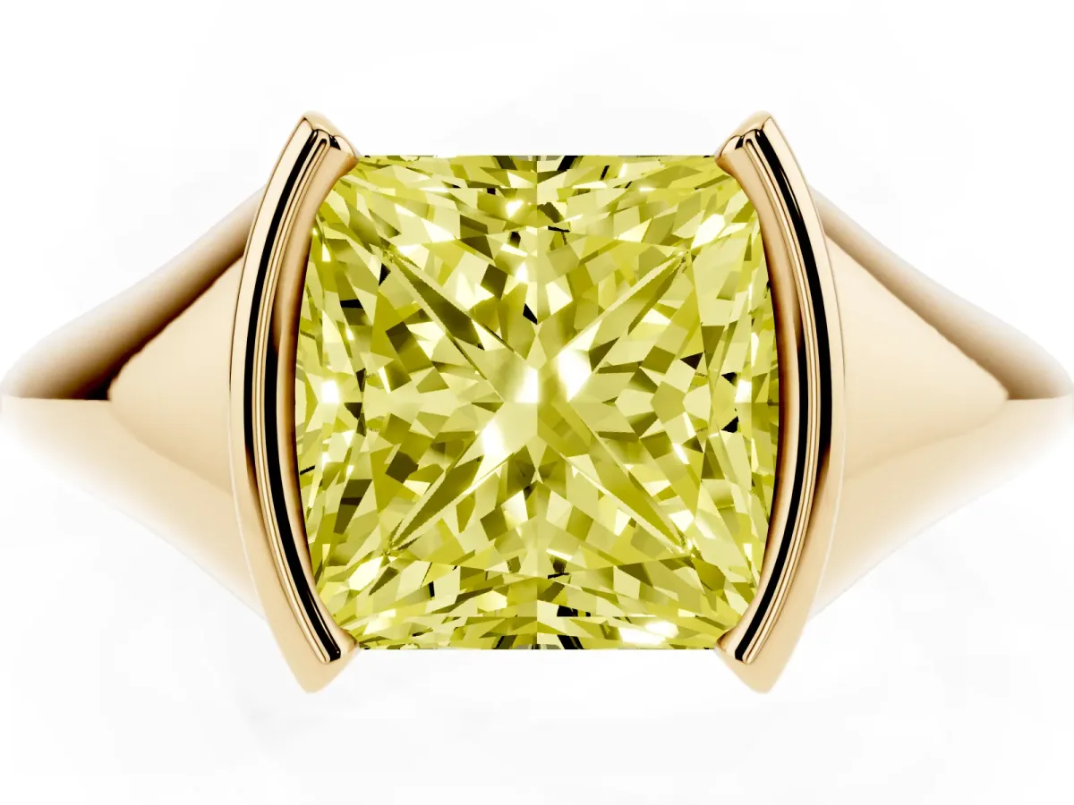 Fancy Yellow Princess Cut Solitaire Tension Set Diamond Ring Yellow gold
