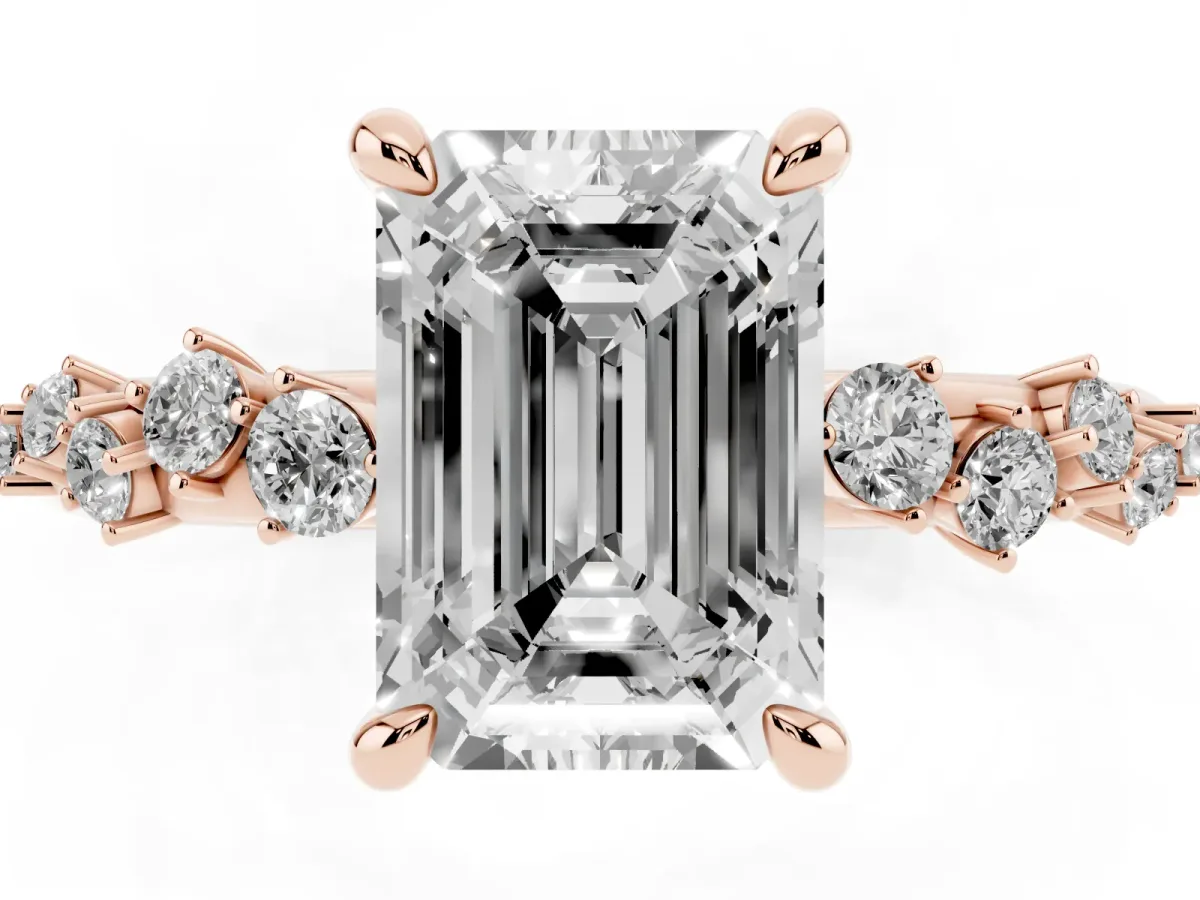 Emerald Cut Cut Diamond Vine Band with Four-Prong Setting Rose gold