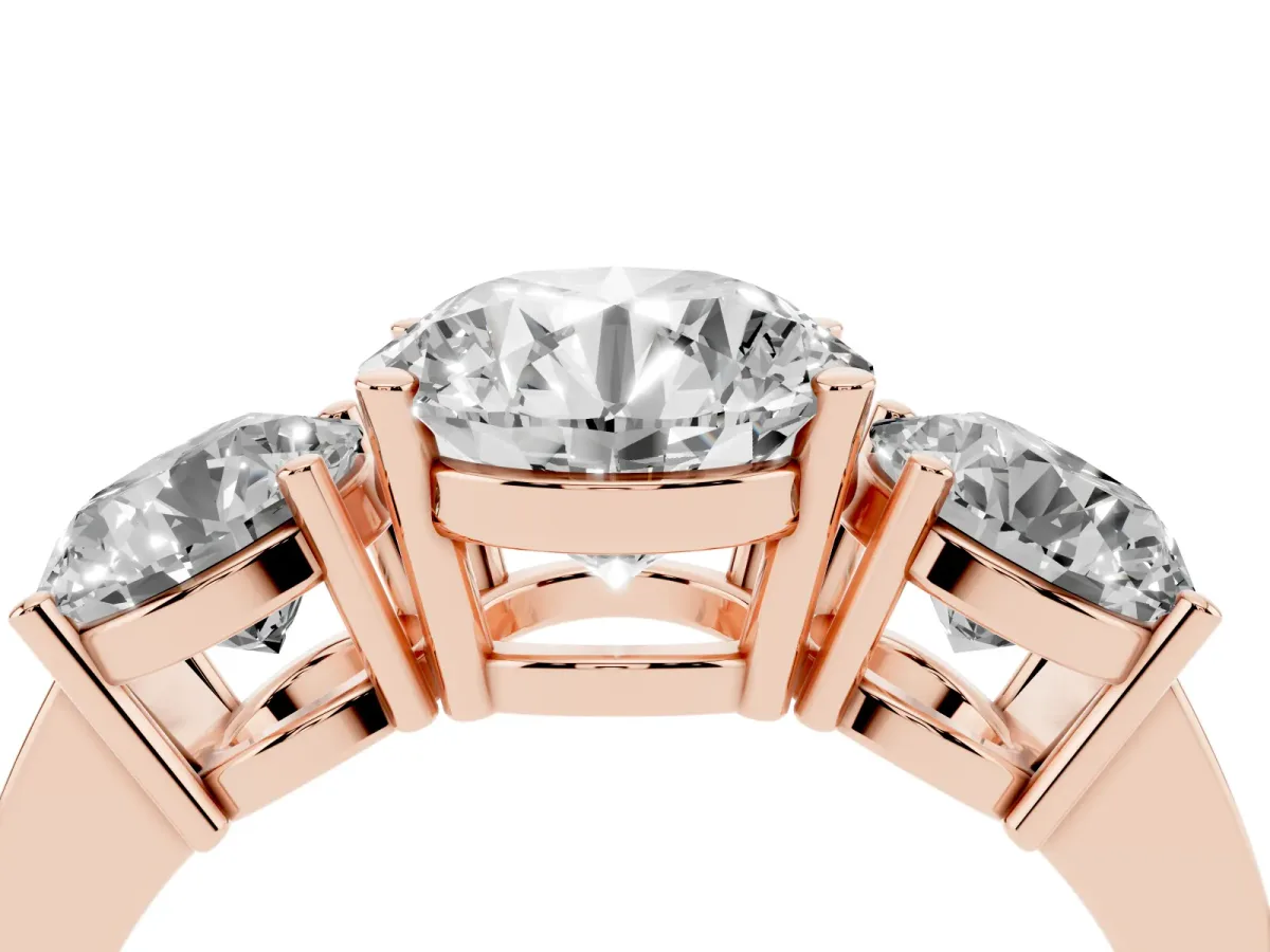 Three-Stone Round Cut Cut Diamond Engagement Ring with Flat Band and Four-Prong Setting Rose gold