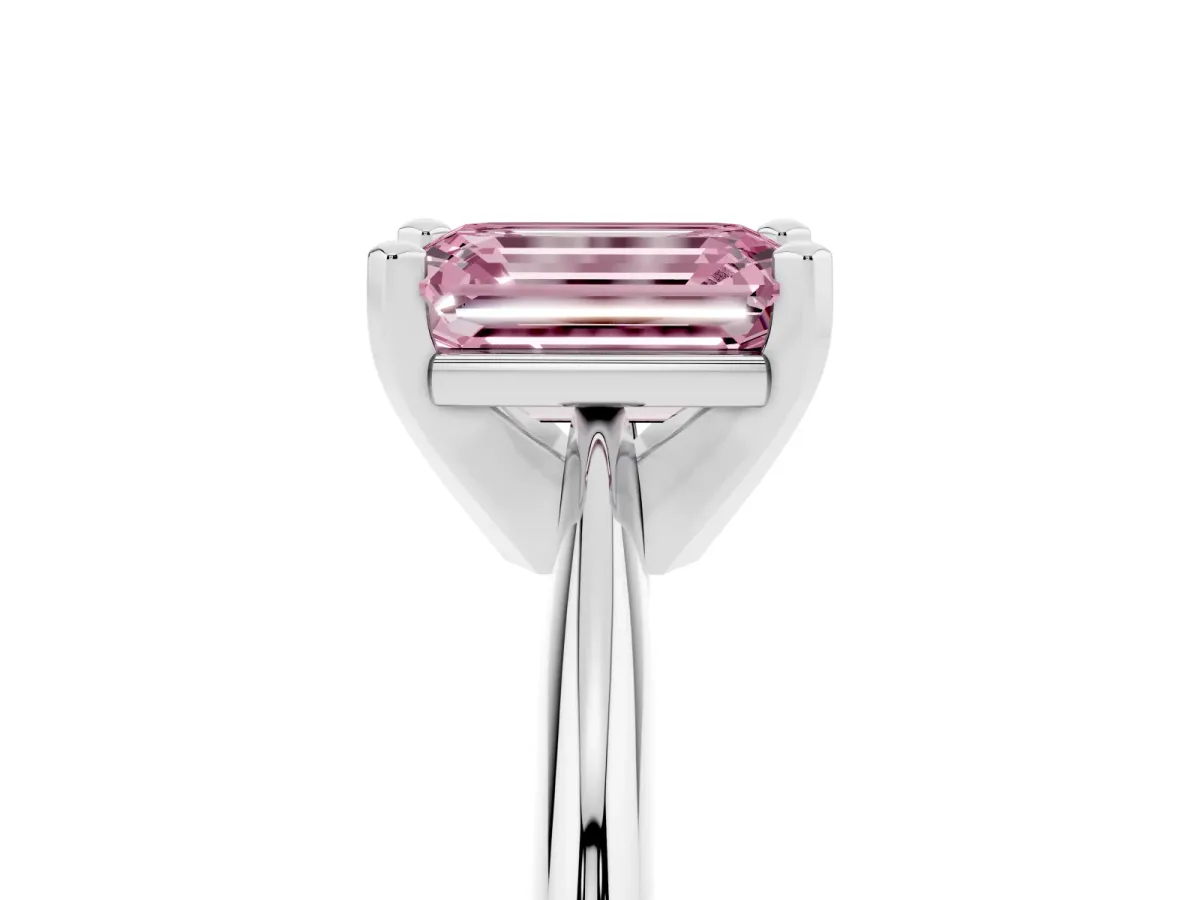Fancy Pink Emerald Cut Cut Solitaire Ring with Four-Prong Setting on a Classic Band White gold